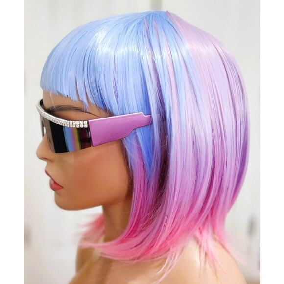 Sunglasses Women Purple Diamond Rimless Futuristic Shield Frameless bling - Picture 4 of 7